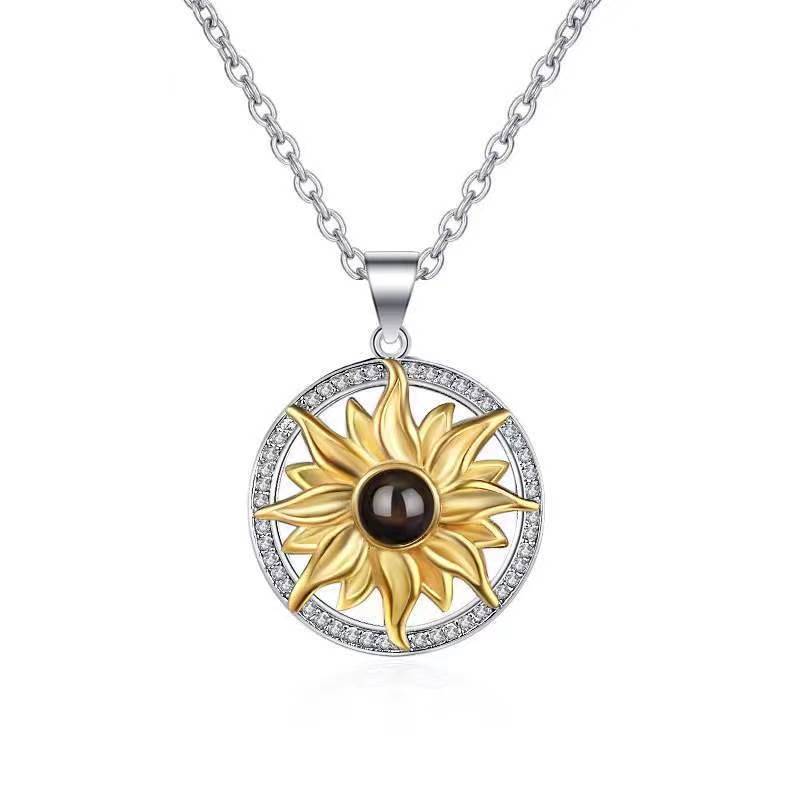 Silver Sunflower Projection Necklace For Women