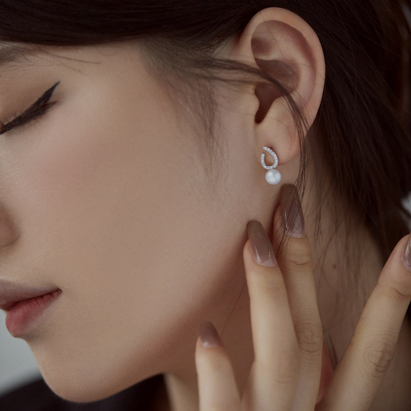 Oval Peral CZ Ear Studs 925 Silver