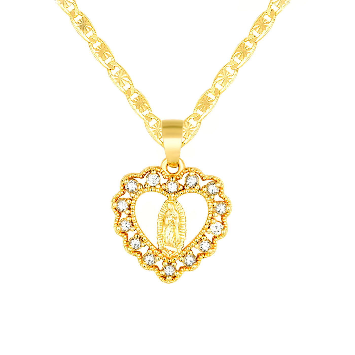 Virgen Mary Mini Heart Necklace 14K Gold Plated - Luxe & Co. Jewelry