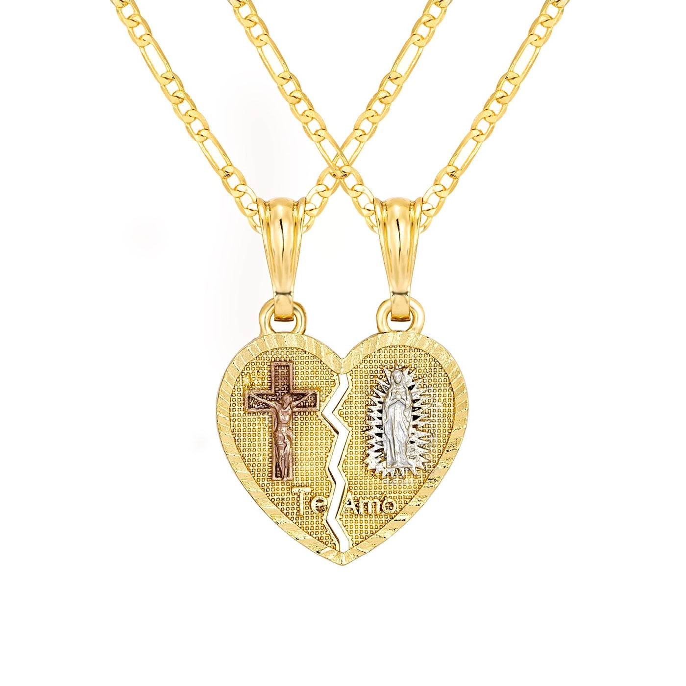Couple Breakable Virgen Mary & Christ Heart 14K Gold Plated Necklace - Luxe & Co. Jewelry