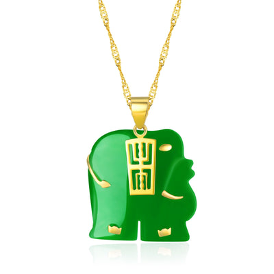 Elephant Jade Necklace 18K Gold Sterling Silver