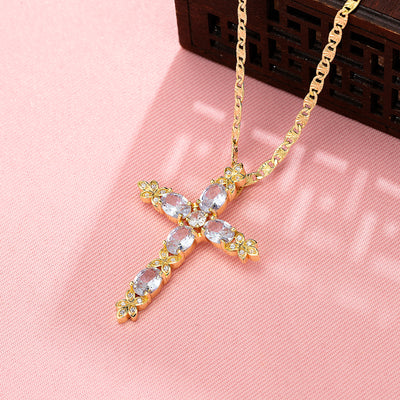 Cross Gems Necklace 14K Gold Plated - Luxe & Co. Jewelry