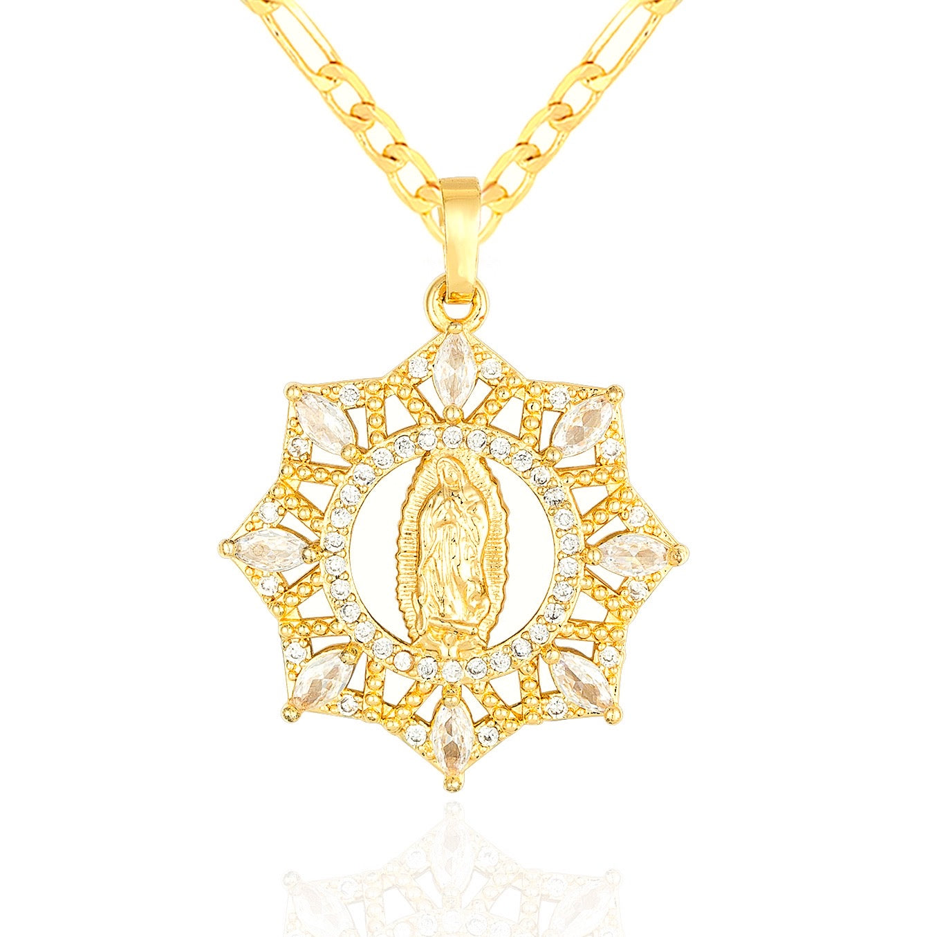 Virgen Mary 14K Gold Plated CZ Drops Necklace - Luxe & Co. Jewelry