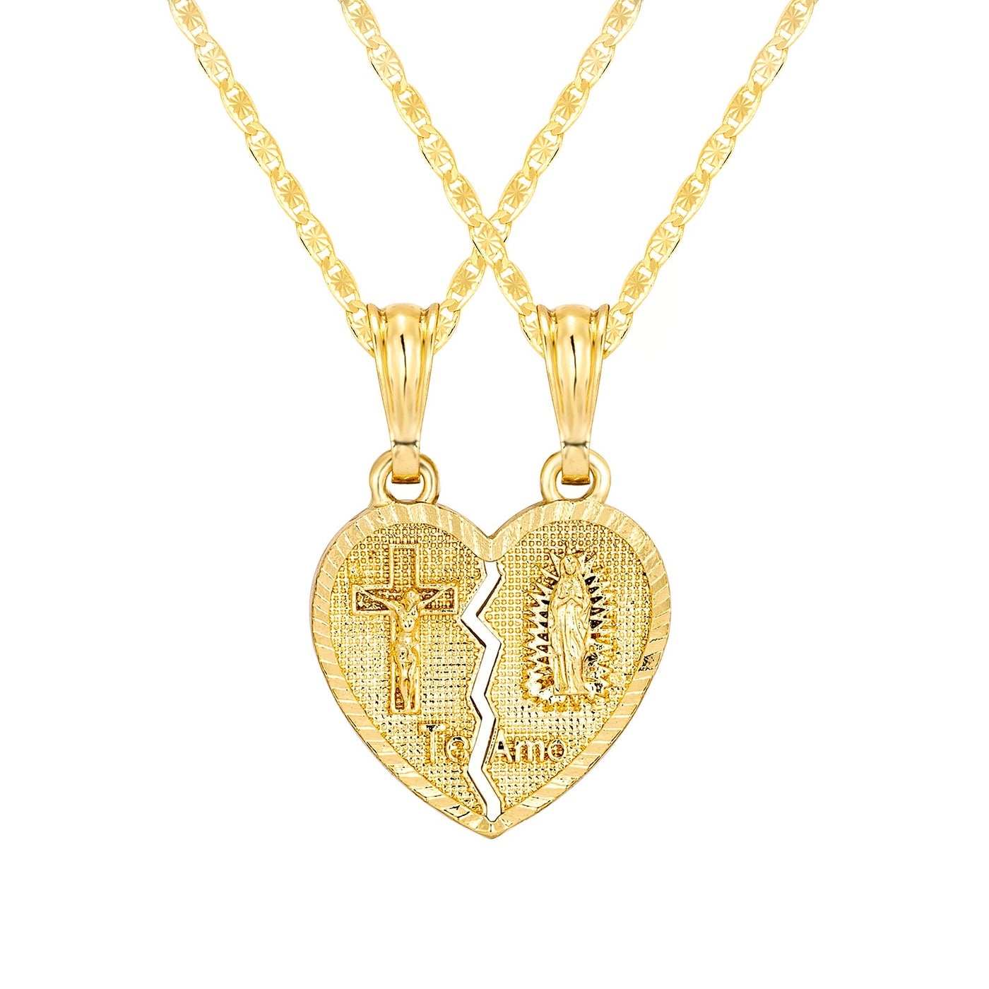 Couple Breakable Virgen Mary & Christ Heart 14K Gold Plated Necklace - Luxe & Co. Jewelry
