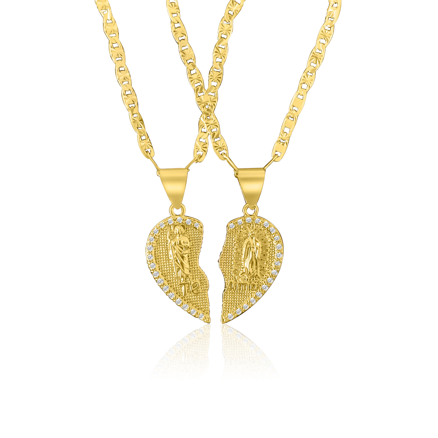 Te Amo Set- Saint Jude & Guadalupe CZ Couple Necklace 14K Gold Filled