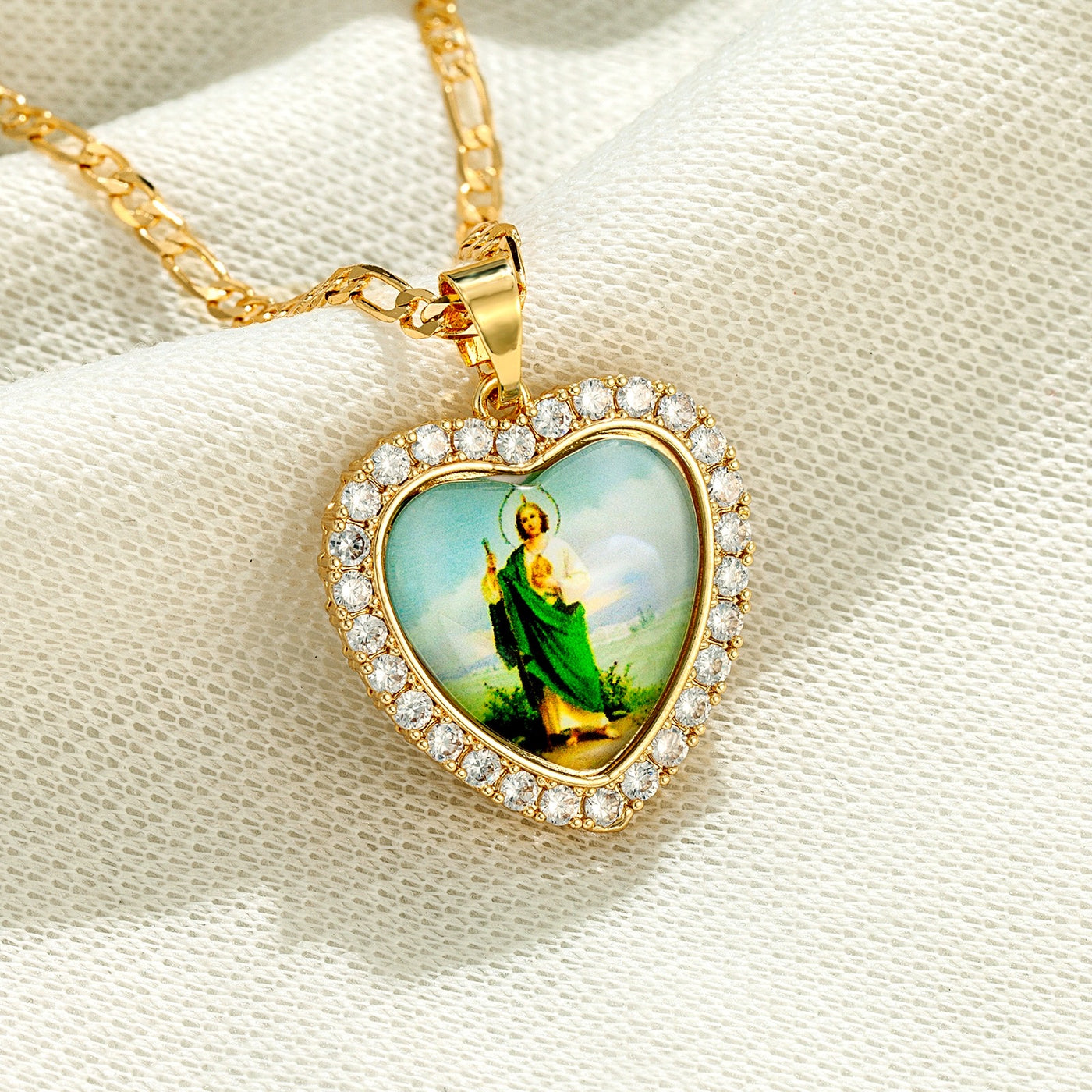 Saint Jude Heart CZ 14K Gold Filled Necklace