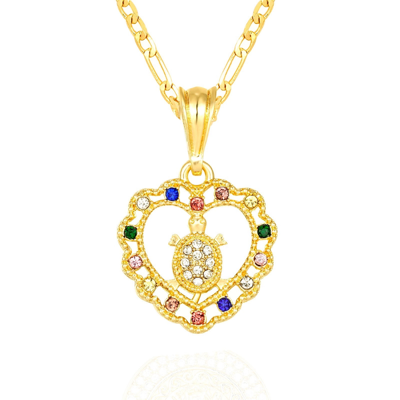 Turtle Heart Color Stone 14K Gold Plated Necklace