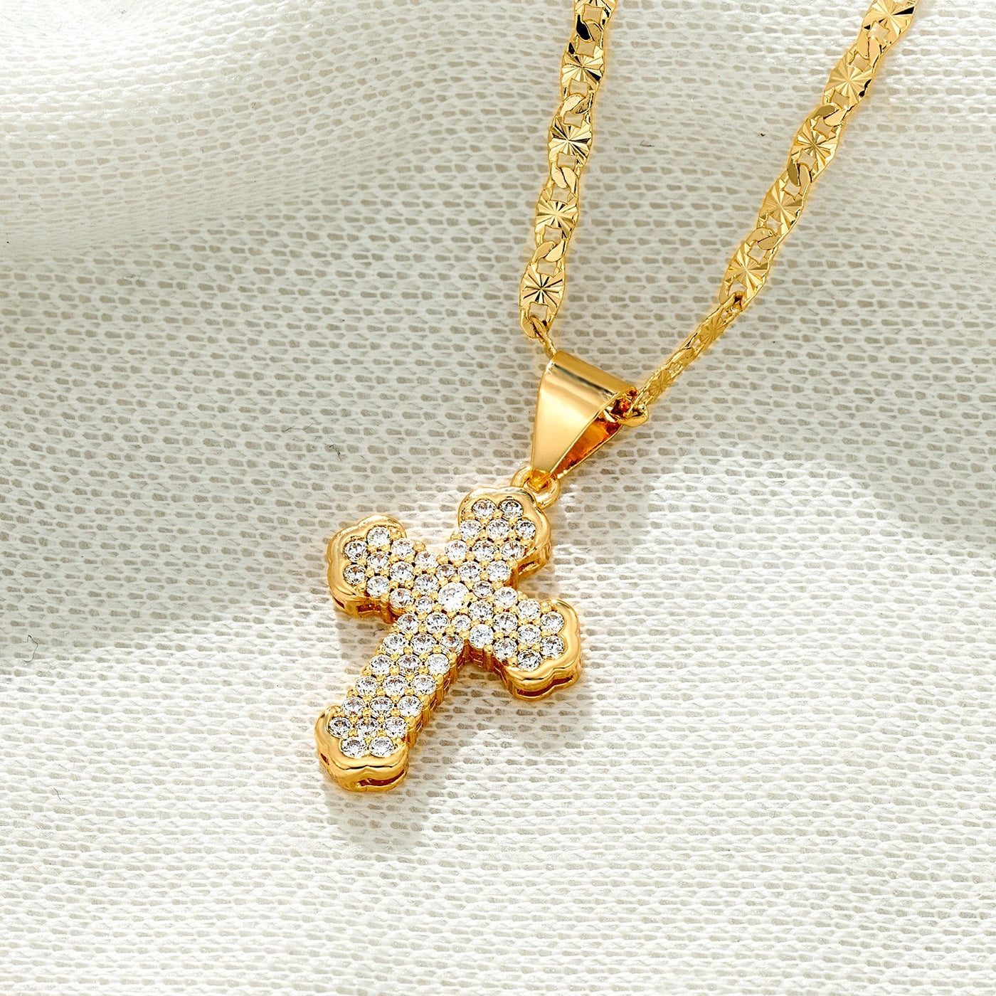 Iced Cross 18K Gold Filled Necklace