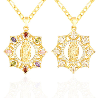 Virgen Mary 14K Gold Plated CZ Drops Necklace - Luxe & Co. Jewelry