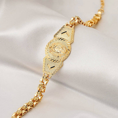 14K Gold Plated Virgen Mary Flowers Bracelet - Luxe & Co. Jewelry