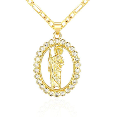 Saint Jude Oval CZ Necklace 14K Gold Plated - Luxe & Co. Jewelry