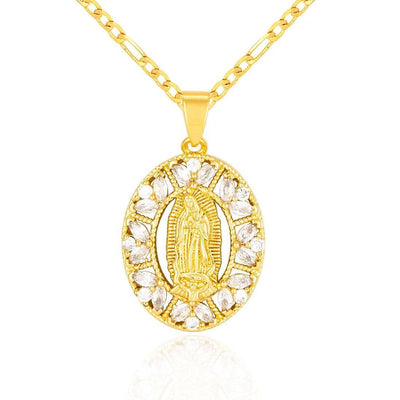 Virgen Mary Mini Flower 14K Gold Plated Necklace - Luxe & Co. Jewelry