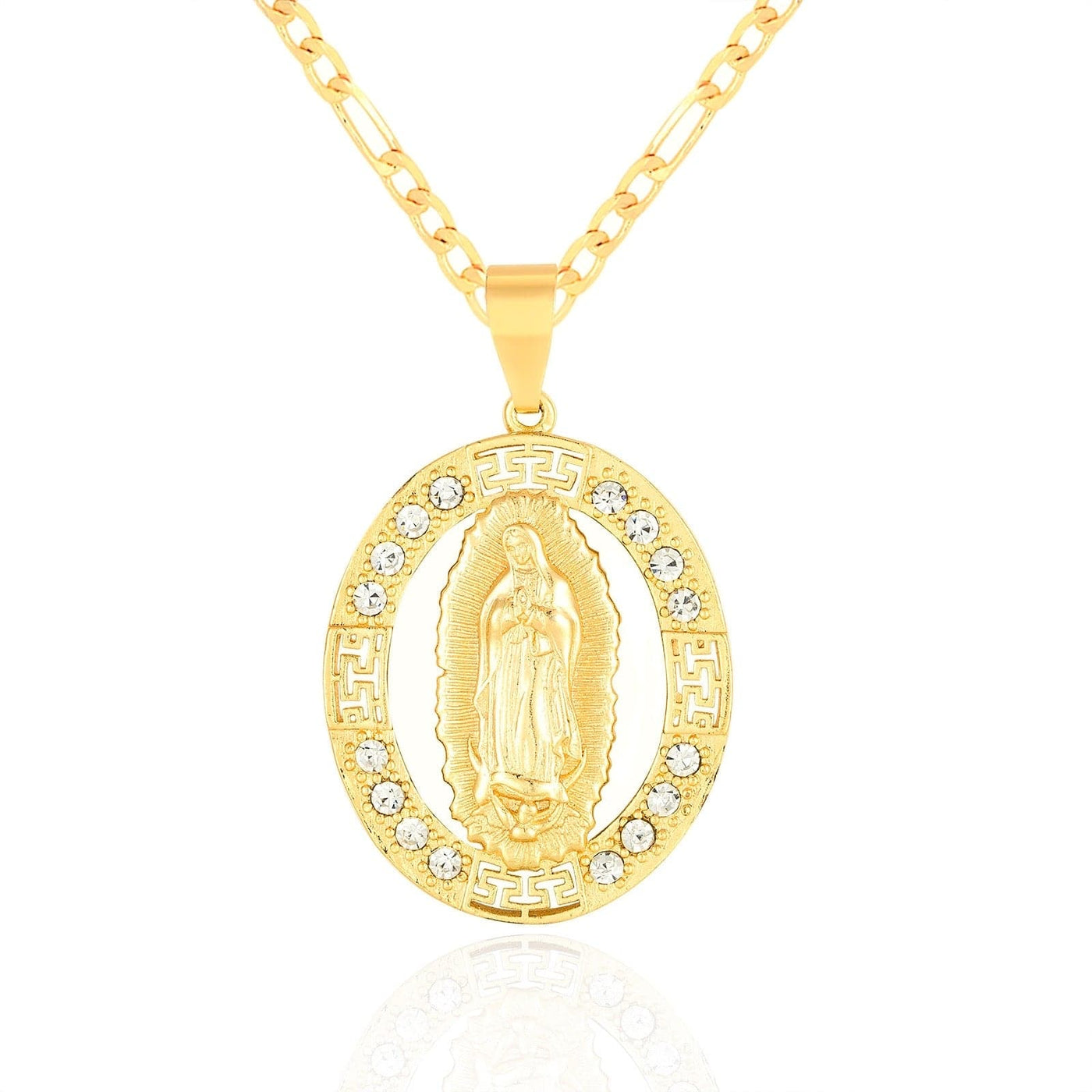 Virgen Mary Oval CZ 14K Gold Plated Necklace - Luxe & Co. Jewelry