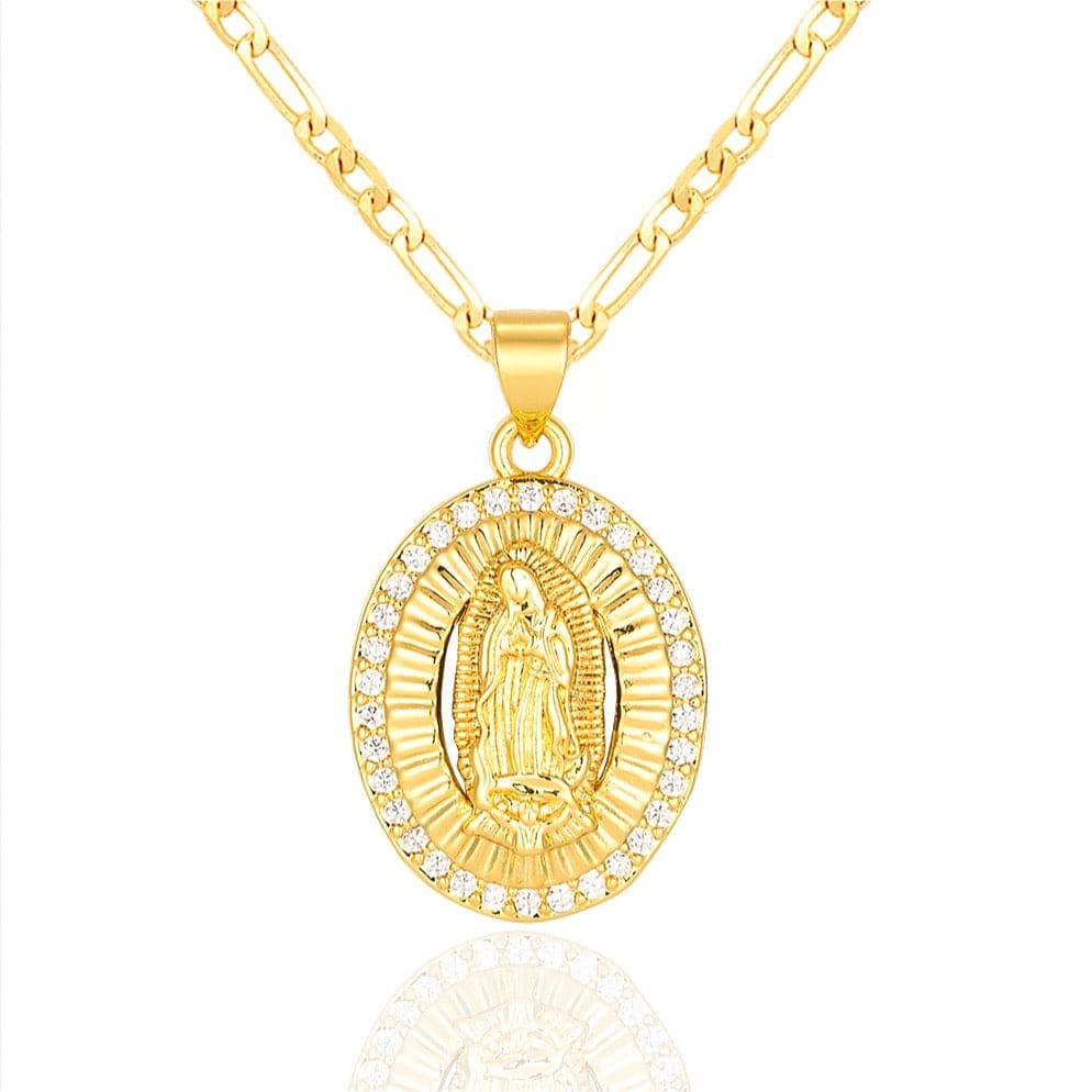 Virgen Mary Tiny Oval CZ Necklace 14K Gold Plated - Luxe & Co. Jewelry