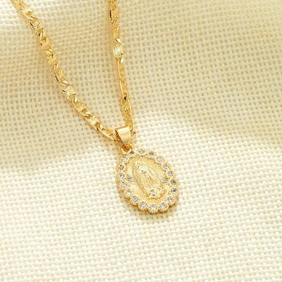Mini Virgen Mary CZ 14K Gold Plated Necklace - Luxe & Co. Jewelry