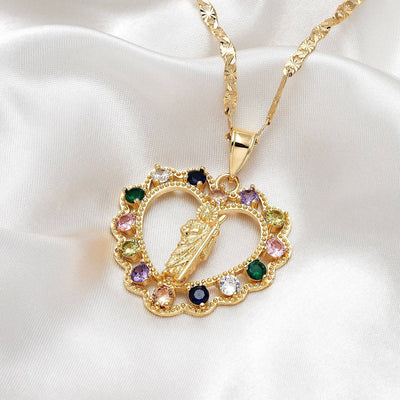 Saint Jude Heart Multicolor 14K Gold Plated CZ Necklace - Luxe & Co. Jewelry