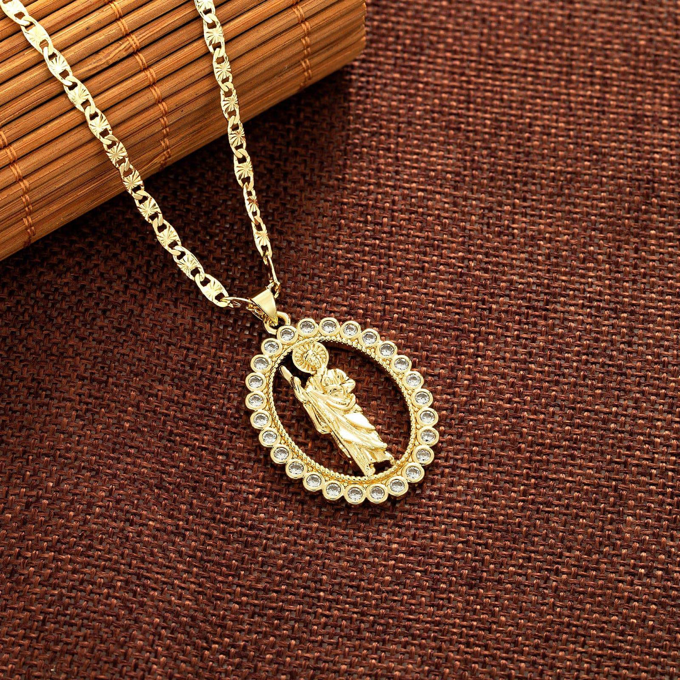 Saint Jude Oval CZ Necklace 14K Gold Plated - Luxe & Co. Jewelry