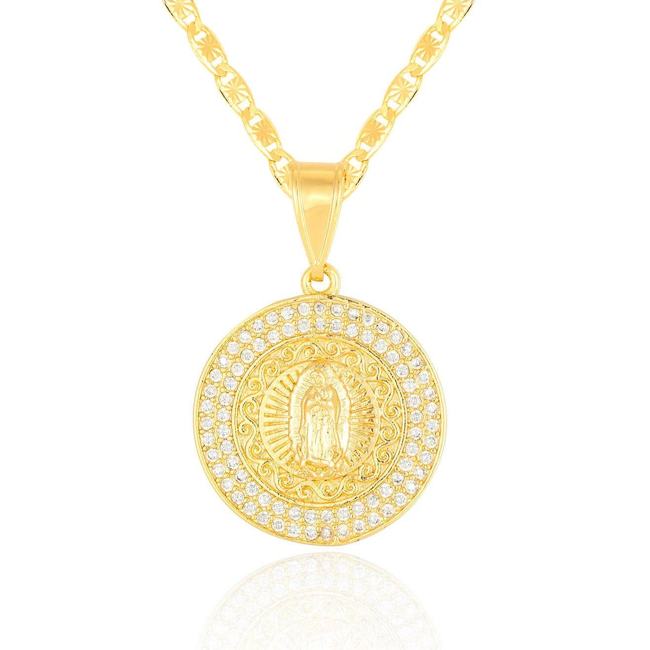 Virgen Mary CZ Coin 14K Gold Plated Necklace - Luxe & Co. Jewelry