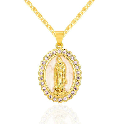 Virgen Mary White CZ Oval 14K Gold Plated Necklace - Luxe & Co. Jewelry