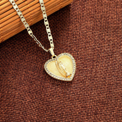 Virgen Mary Heart CZ 14K Gold Filed Necklace - Luxe & Co. Jewelry