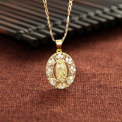 Virgen Mary Mini Flower 14K Gold Plated Necklace - Luxe & Co. Jewelry