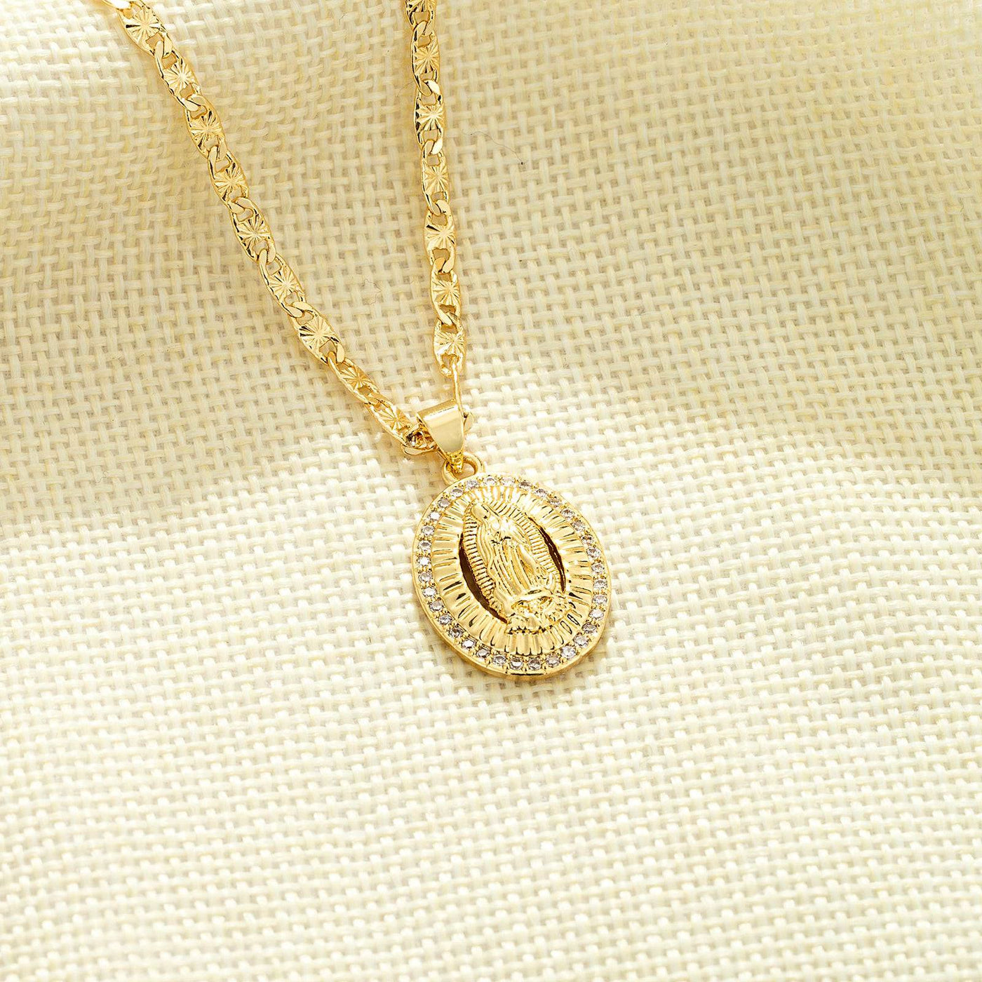 Virgen Mary SunShine 14K Gold Plated Necklace - Luxe & Co. Jewelry