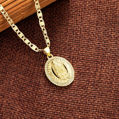 Virgen Mary Tiny Oval CZ Necklace 14K Gold Plated - Luxe & Co. Jewelry