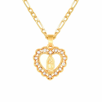 Virgen Mary Mini Heart Necklace 14K Gold Plated - Luxe & Co. Jewelry