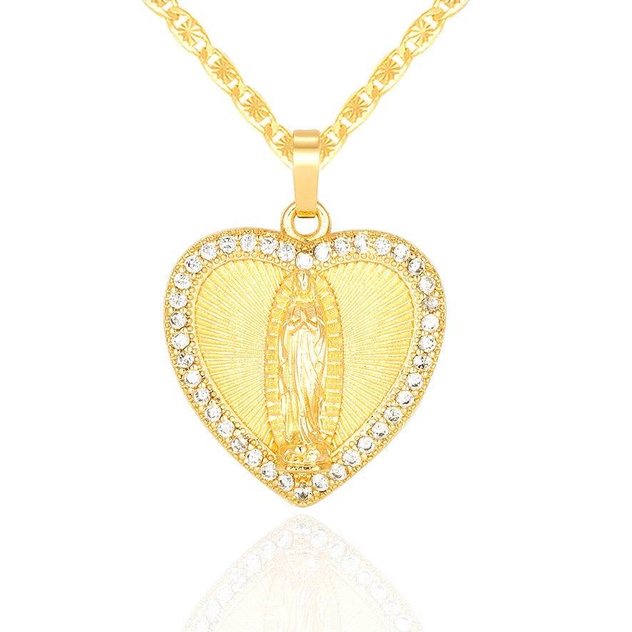 Virgen Mary Heart CZ 14K Gold Filed Necklace - Luxe & Co. Jewelry