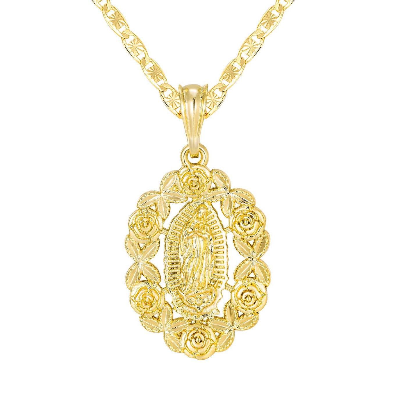Our Lady of Guadalupe Roses Necklace 14K Gold Plated - Luxe & Co. Jewelry