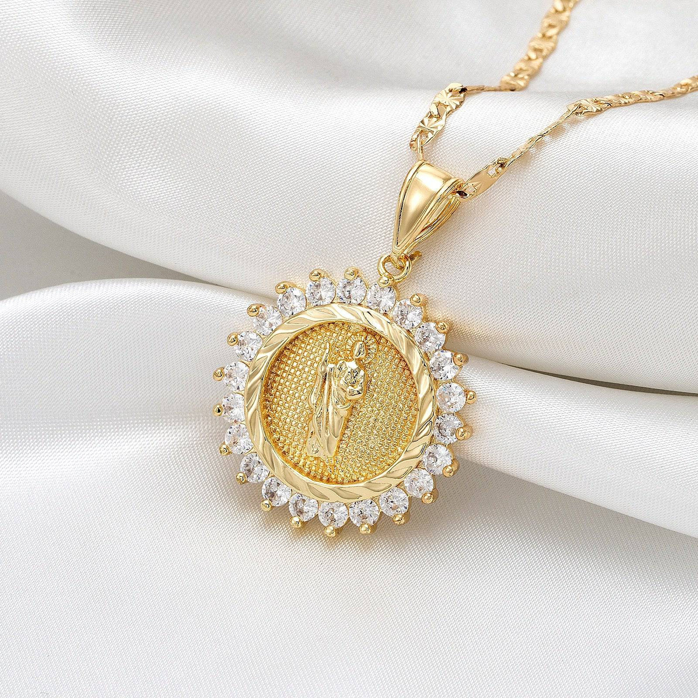 Saint Jude 14K Gold Plated CZ Round Necklace - Luxe & Co. Jewelry