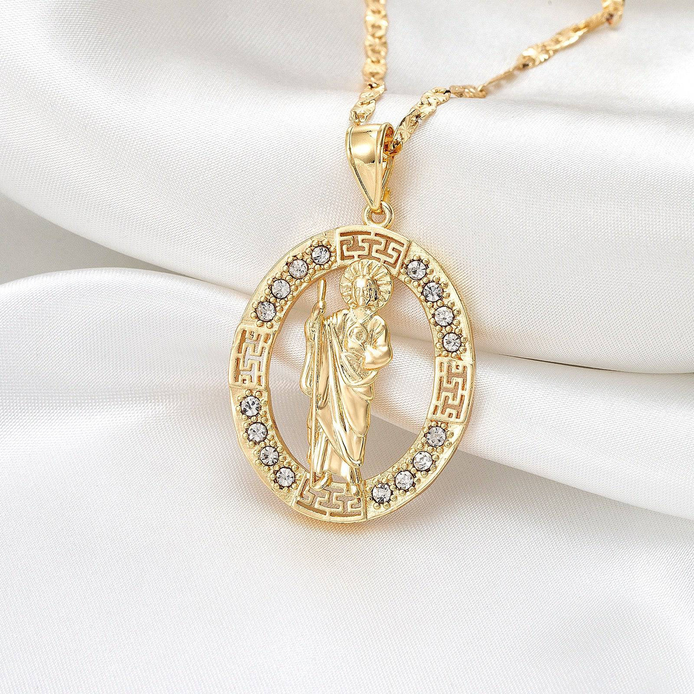 Saint Jude 14K Gold Plated Oval CZ Necklace - Luxe & Co. Jewelry