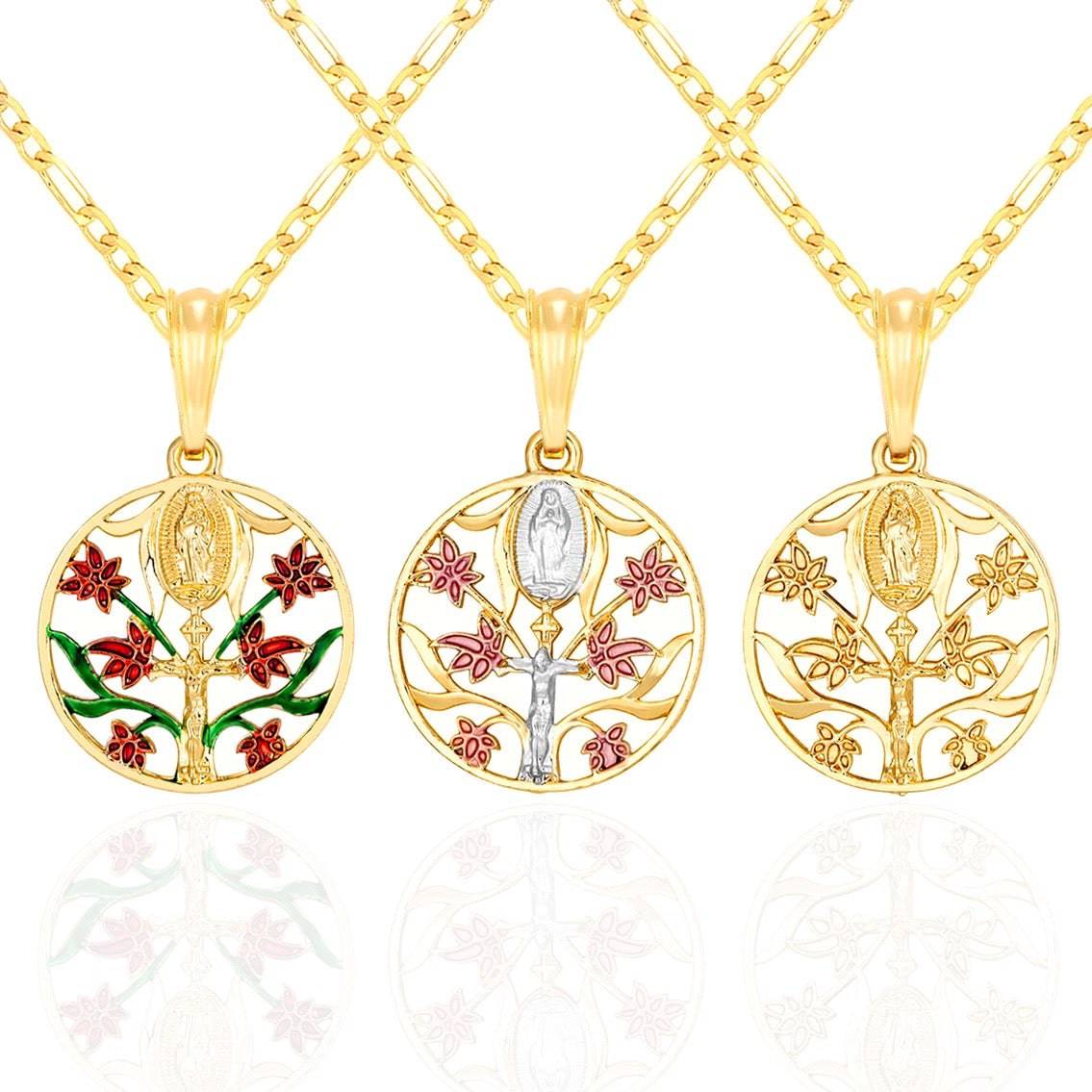 Virgen Mary + Christ Flowers 14K Gold Plated Necklace - Luxe & Co. Jewelry